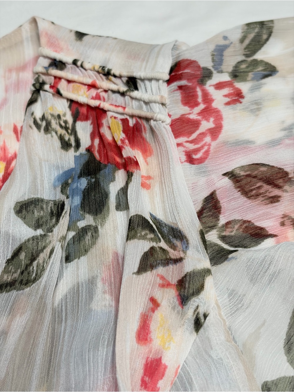 White House Black Market Floral V-Neck Peplum Blouse - White/Pink/Blue - Picture 5 of 16